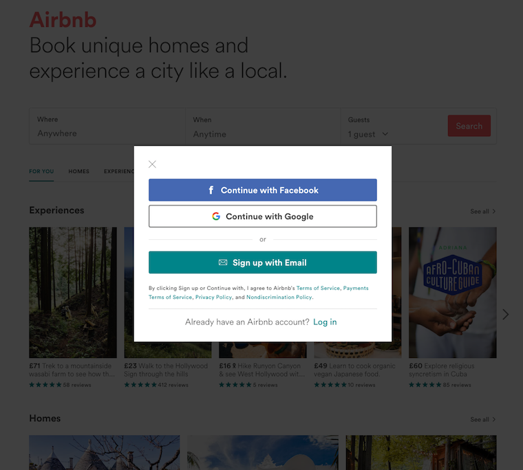 airbnb登录界面
